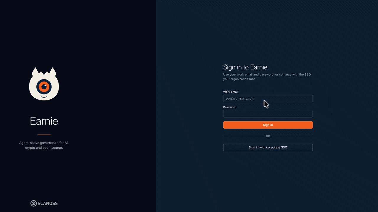 Working from the browser: signing in to Earnie, then connecting a GitHub repository