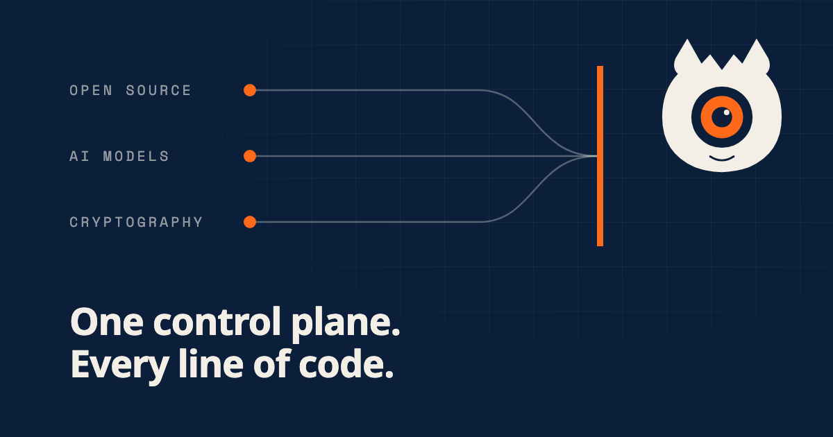 Open source, AI models and cryptography lines converging on one orange bar